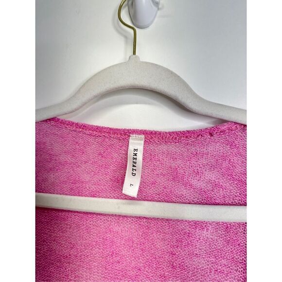 Emerald Sweater Womens Long Knit Cardigan Pink Ruffle Detail Size Large - Picture 5 of 7